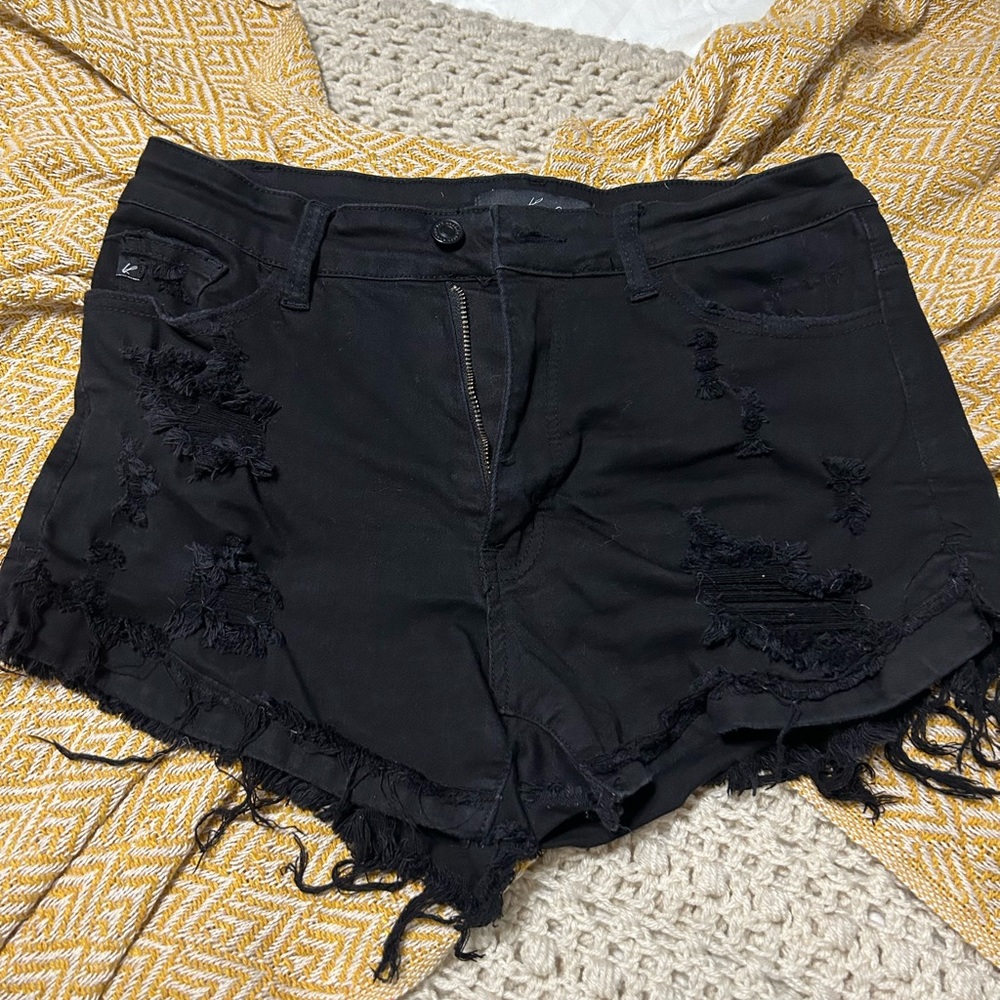 Kan Can black distressed shorts
